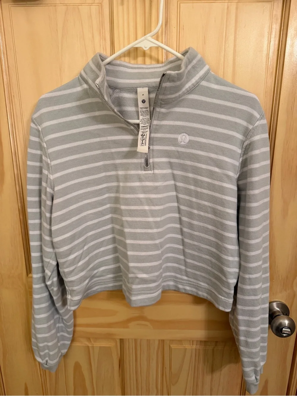 lululemon athletica Gray & White Striped Half-Zip Pullover